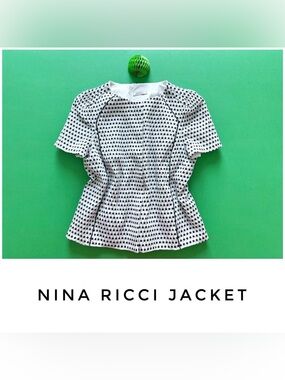 Nina Ricci jacket size 8 40 white black polka dot blazer